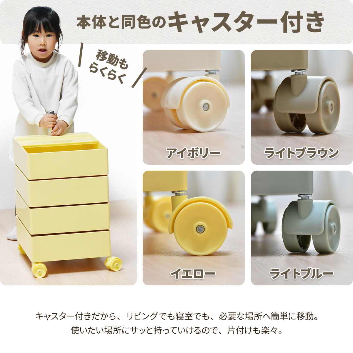 360回転ワゴン 4段 RELS0336 キャスター付きワゴン リビング収納 韓国スタイル ポップ 角型 プラスチック キッチンワゴン トロリー ワゴンラック幅49.5cm 奥行39.5cm 高さ60cm 新生活