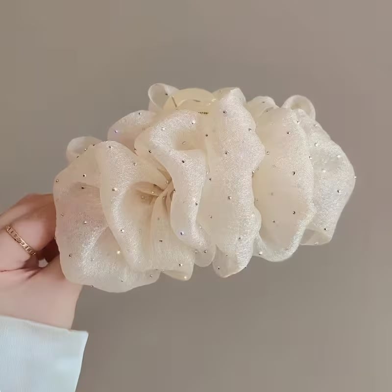 ヘアクリップ しっかり留まる シュシュ シフォン バンスクリップ 髪留め ロングヘア 大 バレッタ バンス ヘアアクセサリー 大人 シンプル 大きい おしゃれ かわいい ホワイト ブラック トレンド ガーリー 落ちにくい 大きめ ボリューム