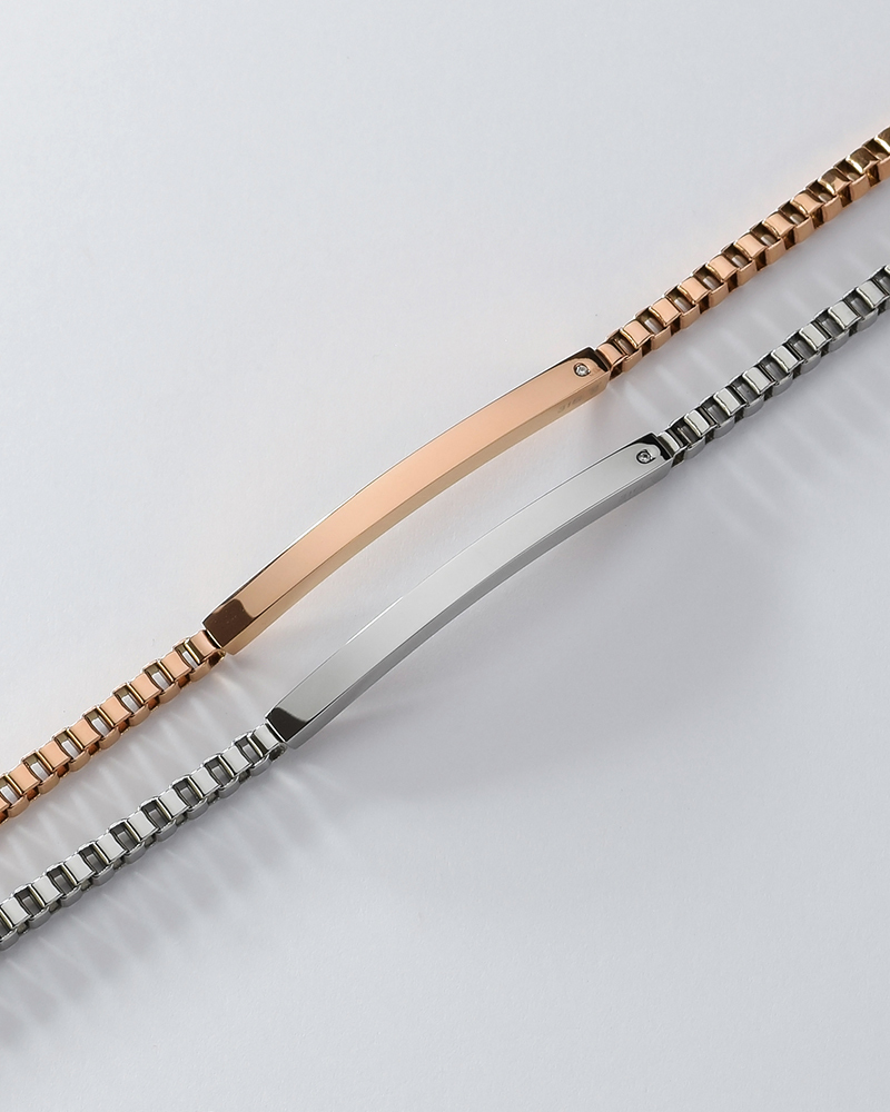 ペアブレスレット つけっぱなし 刻印 ステンレス 金属アレルギー ブランド 大人 ダイヤモンド シンプル IDプレート ボックスチェーン 金アレ サージカルステンレス 2本セット クリスマス 誕生日 記念日 プレゼント テラグラティア Terra-gratia PairBracelet【lstb015pair】