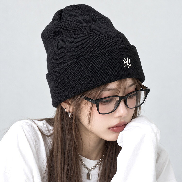 ニット帽 NEW ERA ニューエラ メンズ レディース ベーシックカフニット ミニロゴ NY LA ヤンキース ドジャース ニットキャップ ビーニー 帽子 折り返し ロゴ刺繍 ワンポイント シンプル ブラック グレー 男女兼用 ワンサイズ 秋冬 防寒 カジュアル ストリート 通勤 おしゃれ