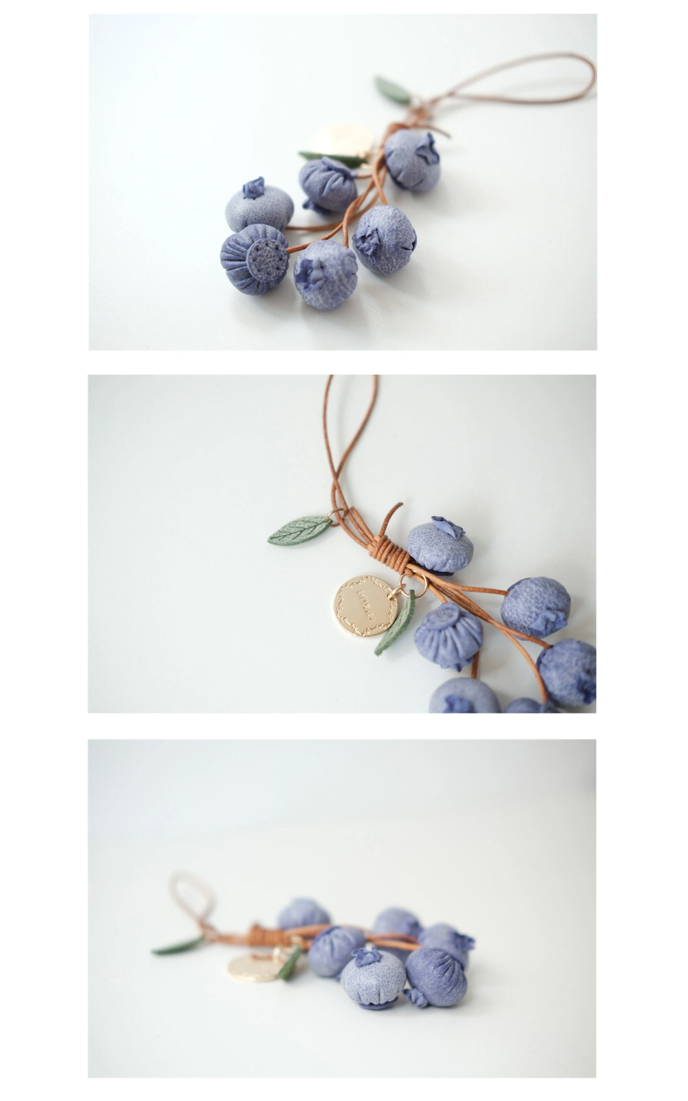 ブルーベリー キーホルダー 本革 牛革 レザー バッグチャーム 手縫い ハンドメイド 植物 モチーフ 果実 かわいい バッグチャーム 鍵飾り 小物 アクセサリー おしゃれ ギフト