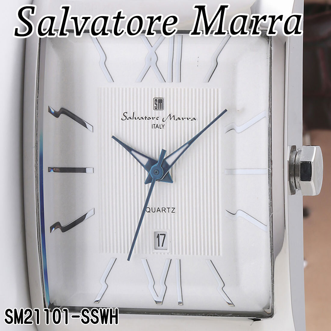 【送料無料】（お取り寄せ）腕時計 メンズ Salvatore Marra サルバトーレマーラ レクタンギュラー(スクエア)ケース 3気圧防水 レザーベルト アナログ SM21101-SSWH ブランド 人気 シンプル ウォッチ カジュアル フォーマル [SM21101-SSWH]