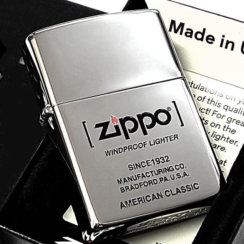 ZIPPO ロゴ 鏡面仕上げ シンプル ジッポ ライター 彫刻 銀ミラー American Classic Edition おしゃれ シルバー かっこいい メンズ プレゼント ギフト