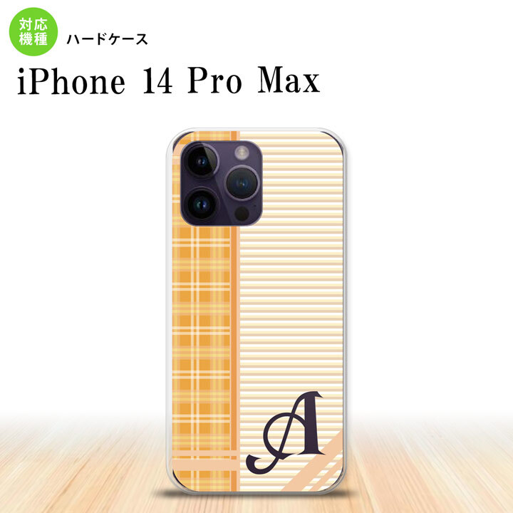 iPhone14 ProMax iPhone14 Pro Max スマホケース 背面ケース ハードケース チェック ボーダー オレンジ +アルファベット 2022年 9月発売 nk-i14pm-1602i