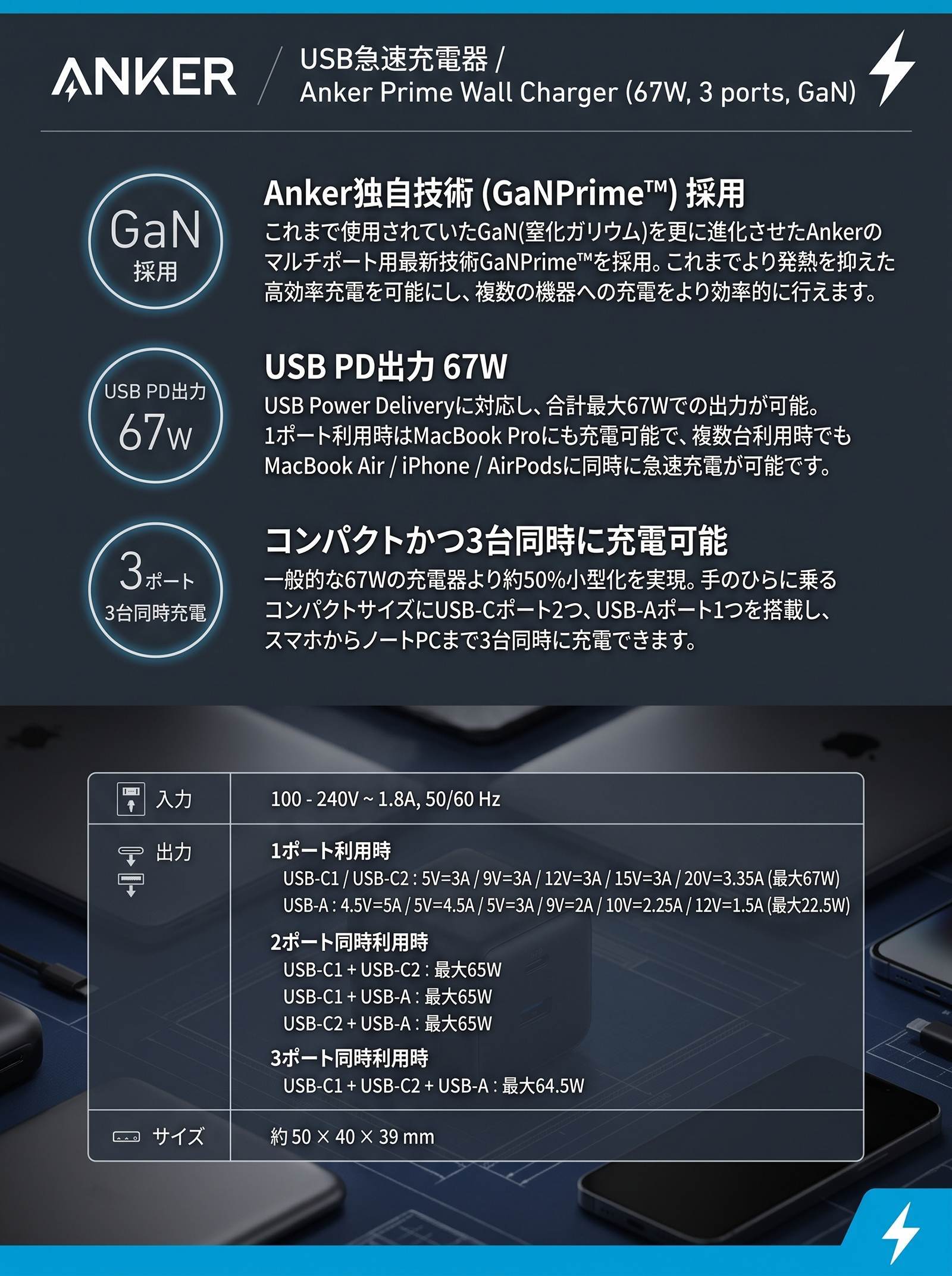 【ラッピング無料】Anker アンカー Prime Wall Charger 67W USB急速充電器 3ポート GaN コンパクト 折りたたみ式 スマホ PC充電 誕生日 ギフト プレゼント
