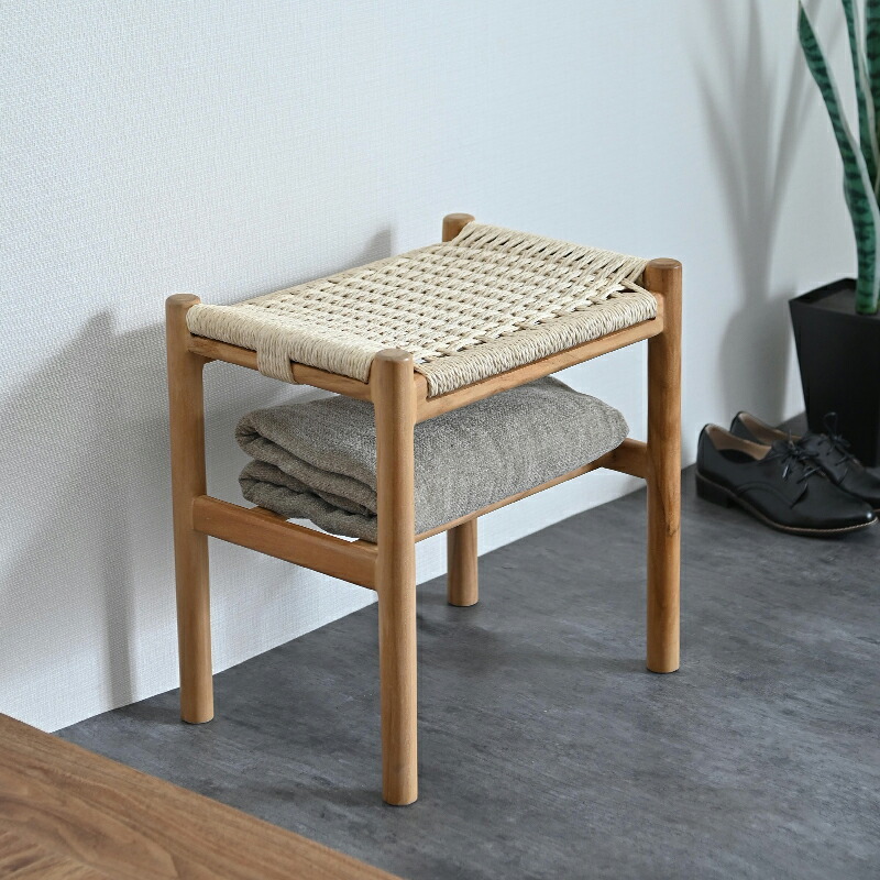 ダイニング家具 スツール 収納 木製 チーク 無垢材 ペーパーコード 和モダン モダン おしゃれ バリ家具 リビング 玄関 ダイニングチェア 椅子 ジャパンディ ベンチ ナチュラル ラタンチェア シンプル アジアン