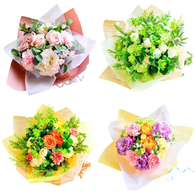即日発送 色と雰囲気を選んで★おまかせ花束（ブーケ）Ｓサイズ ～ラウンドタイプ～♪ 送料無料 生花花束 フラワー 生花 誕生日 お祝い 御礼 自宅用 発表会 母の日 お中元 お歳暮