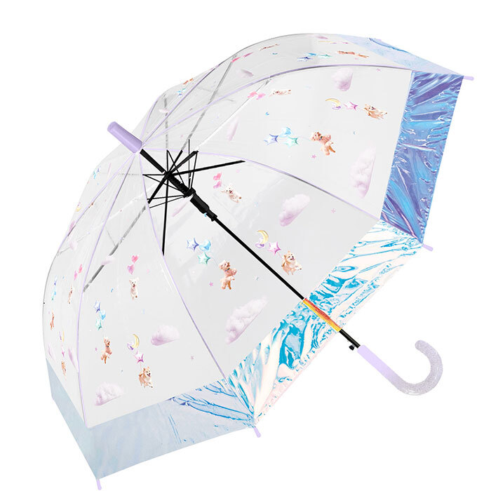 キッズ長傘女の子 通販 こども用ジャンプ傘 ビニール傘55cm ワンタッチ長傘 小学生通学雨傘 ラメ入り丸型手元 ポップグミビニール オーロラ裾デザイン ガールズ雨具 可愛い子ども傘 透明ジャンプ傘 中谷傘ナカタニ 梅雨対策 ファンシー雨傘 ジュニア長傘 ギフト