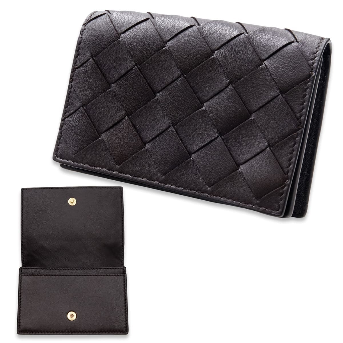 ボッテガヴェネタ BOTTEGA VENETA 名刺入れ カードケース イントレチャート フォンダン ブラウン 茶 メンズ レディース 本革 レザー スナップボタン ビジネス 593115 V3UH2 2132 ゴールド金具