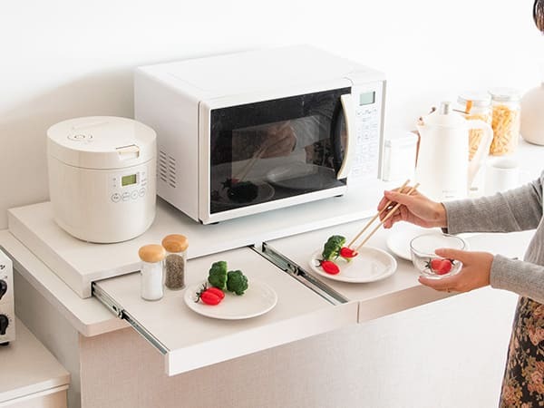 レンジ台 キッチン収納 レンジ下トレー レンジラック 二連トレー スライドテーブル トースター台 炊飯器台 作業スペース アベニール 収納家具 引き出し オーブントースター台 ブラウン 木目調 シック 便利な台 家具 ：