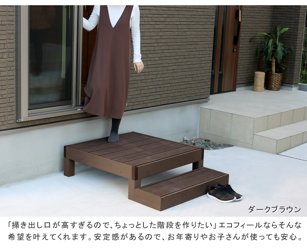 フェンス 人工木ウッドデッキ ecofeel エコフィール 6台 ステップ・フェンスセット PWDE-6P-SFSET 樹脂製 縁台 縁側 DIY キット テラス ウッドパネル 腐らない 屋外 新築 外構 ベランダ 本格的 おしゃれ 簡単組立 ガーデン
