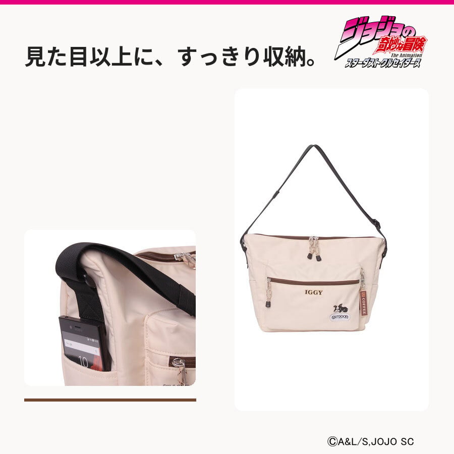 outdoor products ジョジョの奇妙な冒険 イギーモチーフショルダー ショルダーバッグ 斜め掛け レディース メンズ ギフト プレゼント ブラック jo03 ODJO03