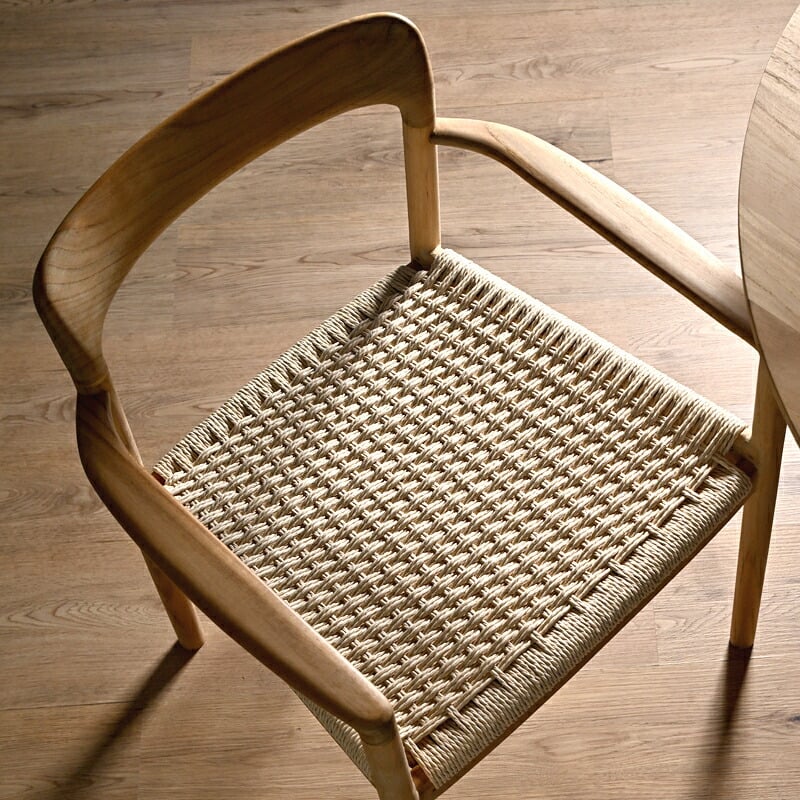 ダイニングチェア 肘付き 2脚セット アームチェア 木製 チーク 無垢材 天然木 ペーパーコード おしゃれ ナチュラル 北欧 和風 インテリア 和モダン リビング 家具 ダイニング レストラン カフェ ジャパンディ 高級感 椅子 新生活