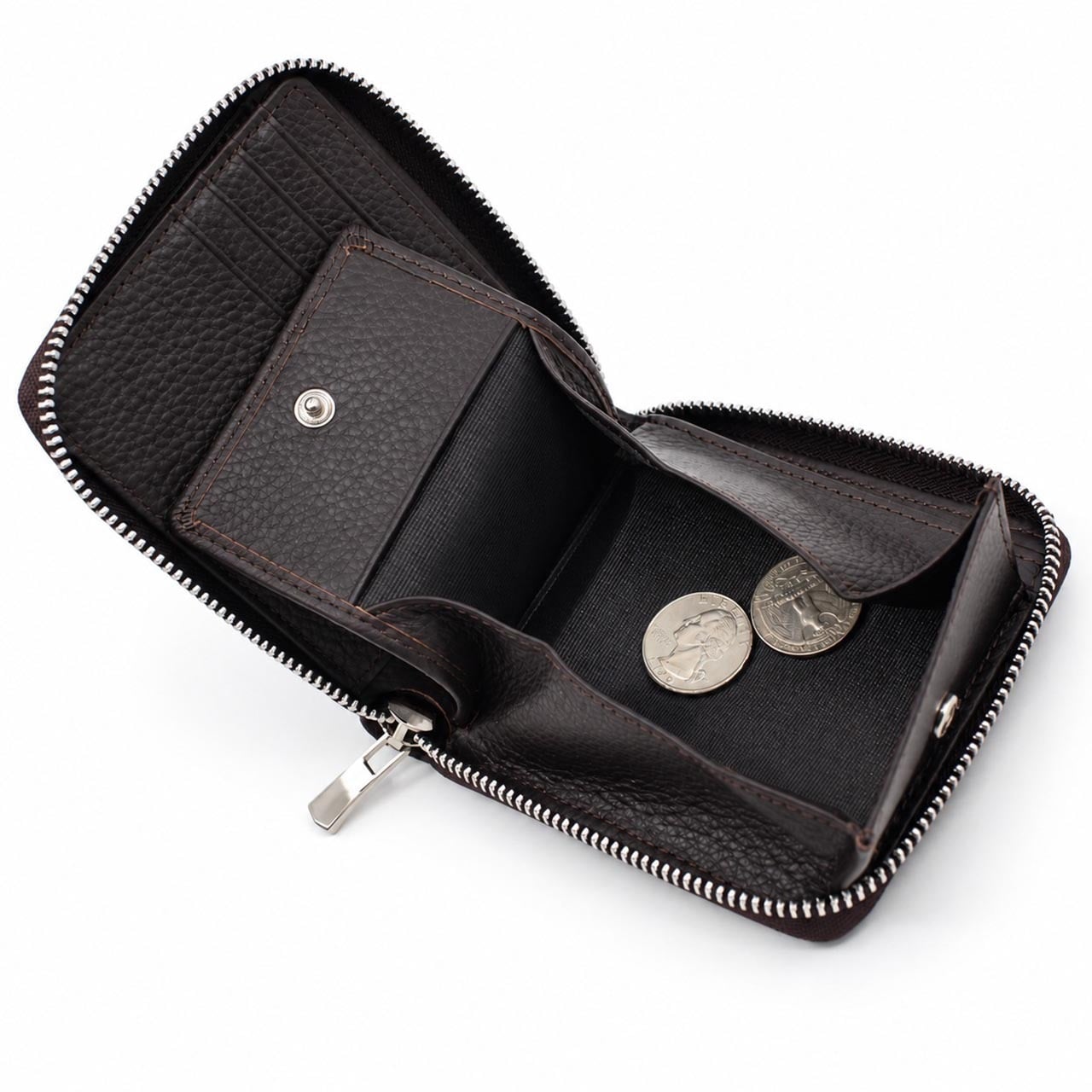 モンテスピガ　monte SPIGA　ラウンドファスナー二つ折り財布　MOSMSP701DBR　ダークブラウン　濃茶　シュリンクレザー　牛革　ジップアラウンド ウォレット