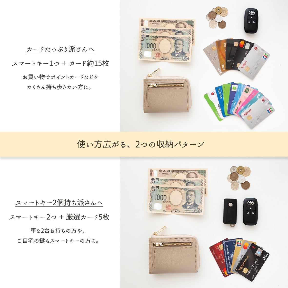 2スマートキーBOX付き L字ファスナーウォレット 【 シュリンクレザー 】 本革 キーケース