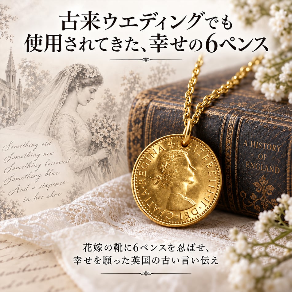 6ペンス コイン ネックレス ゴールド ネックレス コイン 日本製 送料無料 6ペンス コイン 幸せを運んでくれる 本物コイン使用 サムシングフォー マザーグース 金属アレルギー対応 レディス メンズ メール便