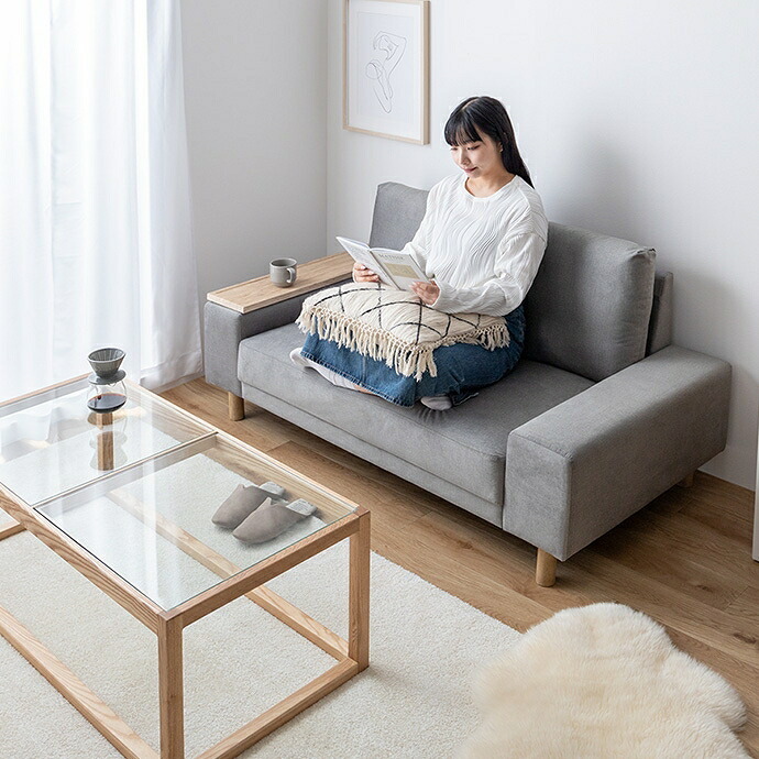 2人掛けソファ ソファ ソファー ローバック フロア 2人掛け 二人用 サイドテーブル付き 撥水加工 一人暮らし 低い 北欧 リビング 2P 棚付 幅152 2WAY 左右入れ替え お手入れ簡単 脚取り外し可能 座面広い ファミリー 二人掛けソファ 家具