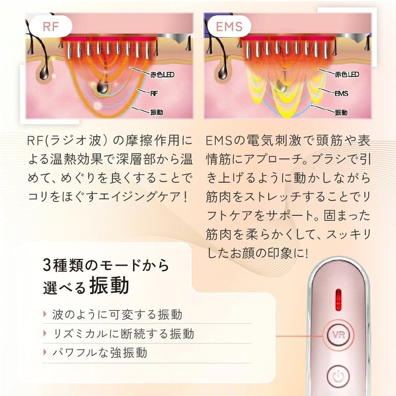 美顔器 EMS&RF リフトブラシボーテ EMS RF 頭皮ケア フェイスケア 全身ケア 防水 お風呂 バスタイム 赤色LED 光美容 顔 頭 デコルテ 二の腕 足 美容家電 女性 母 妻 誕生日 母の日 プレゼント 美容好き 実用的 ギフト