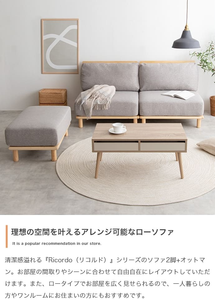 ソファ 座椅子 ファ ー ロー 2人掛け セット ーセット オットマン付き 北欧 韓国 インテリア ポケットコイル おしゃれ 組み合わせ自由 アームレス 幅240cm