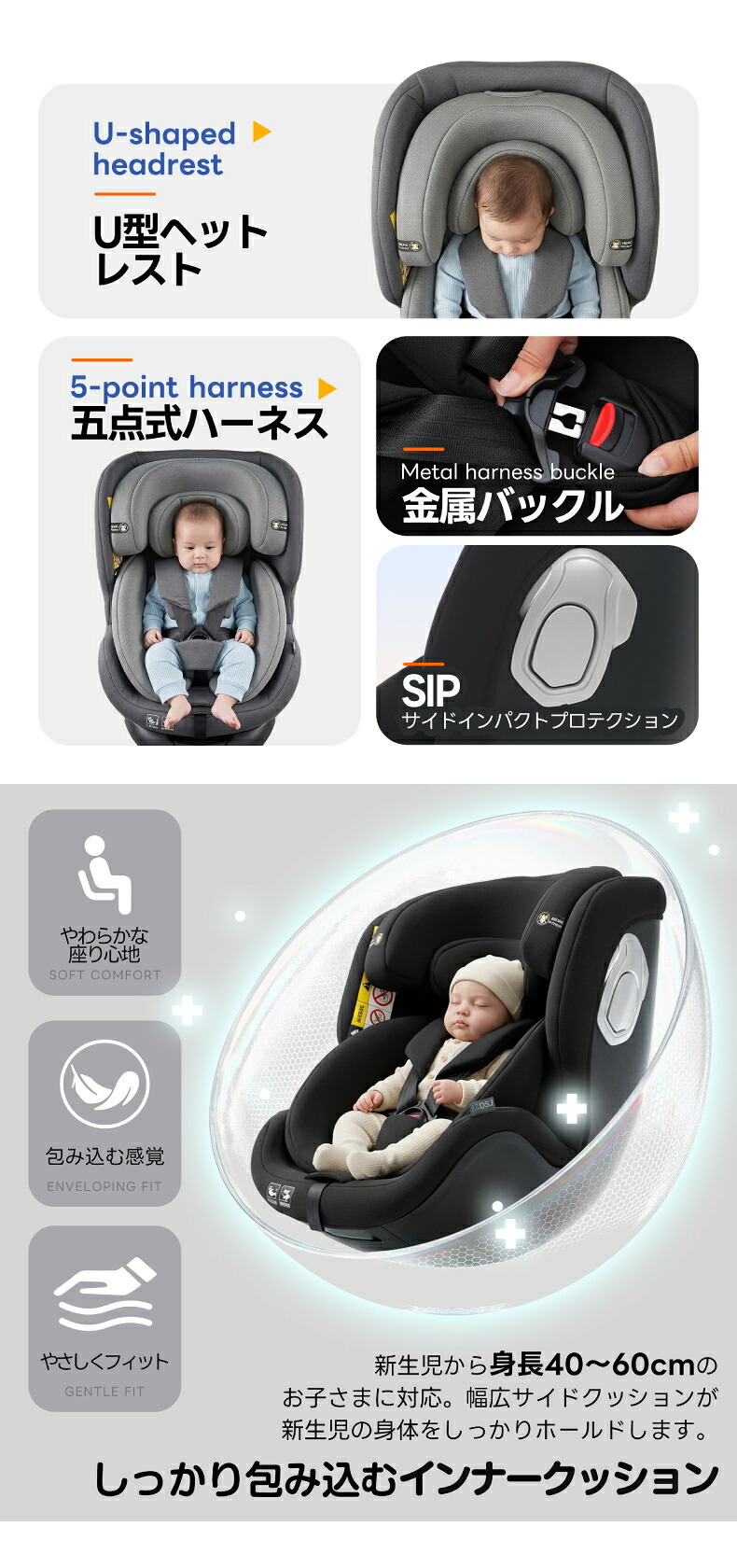 チャイルドシート 新生児 360度回転 ISOFIX R129適合 0歳～12歳頃 40～150cm 回転式 ジュニアシート ベビーシート ロングユース 長く使える トップテザー リクライニング 洗える インナークッション付 取付簡単 出産祝い 赤ちゃん 男の子 女の子 プレゼント ギフト
