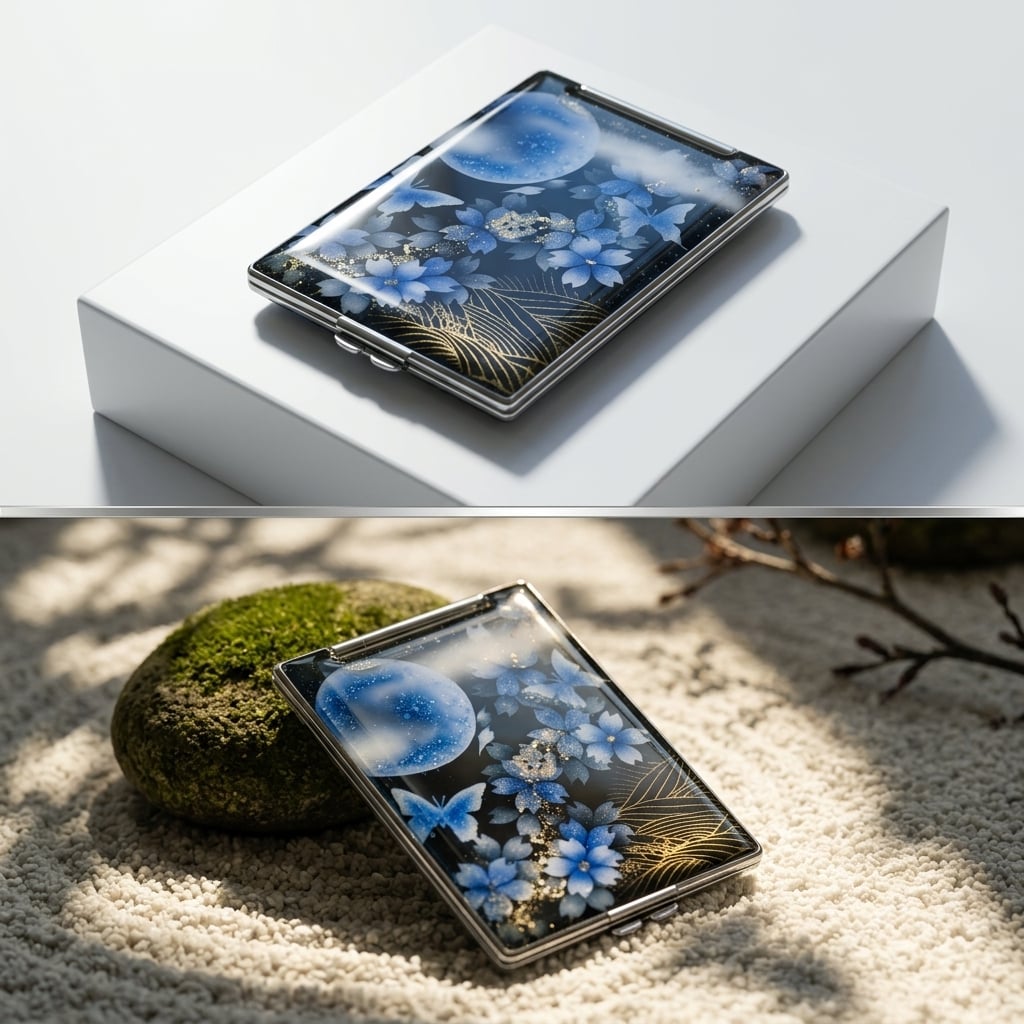 コンパクトミラー『井』名入れ 送料無料 和柄 和風 和モダン 和雑貨 和小物 手鏡 折りたたみ 桜 伝統工芸 職人 手作り ハンドメイド 記念日 プレゼント ギフト
