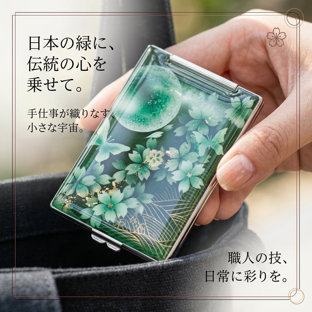 コンパクトミラー『井』名入れ 送料無料 和柄 和風 和モダン 和雑貨 和小物 手鏡 折りたたみ 桜 伝統工芸 職人 手作り ハンドメイド 記念日 プレゼント ギフト