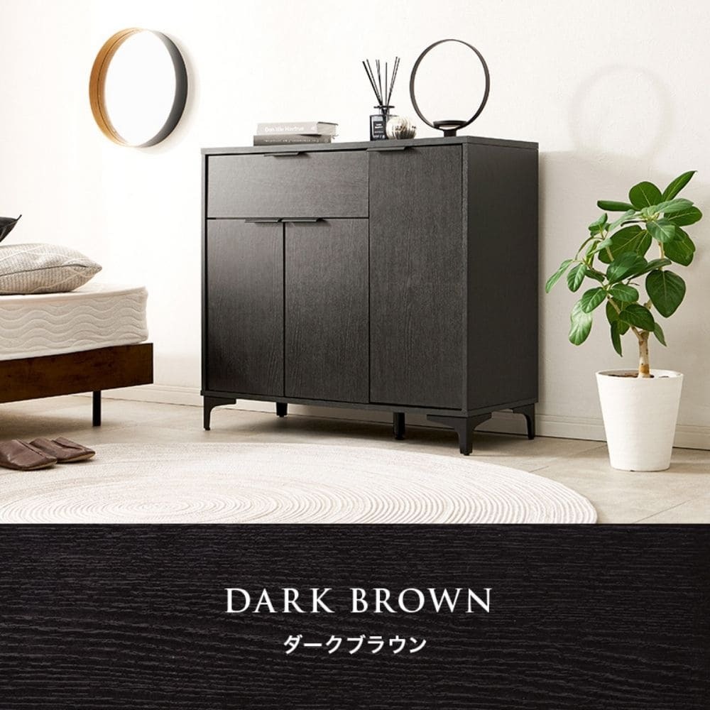 木目調キャビネット 幅90cmタイプ 引出し付き リビングキャビネット オシャレ 幅90 脚付きキャビネット ミドルボード リビング収納棚 小物キャビネット スタイリッシュ 扉付き ナチュラル シンプル 北欧 レトロ 西海岸 ミッドセンチュリー