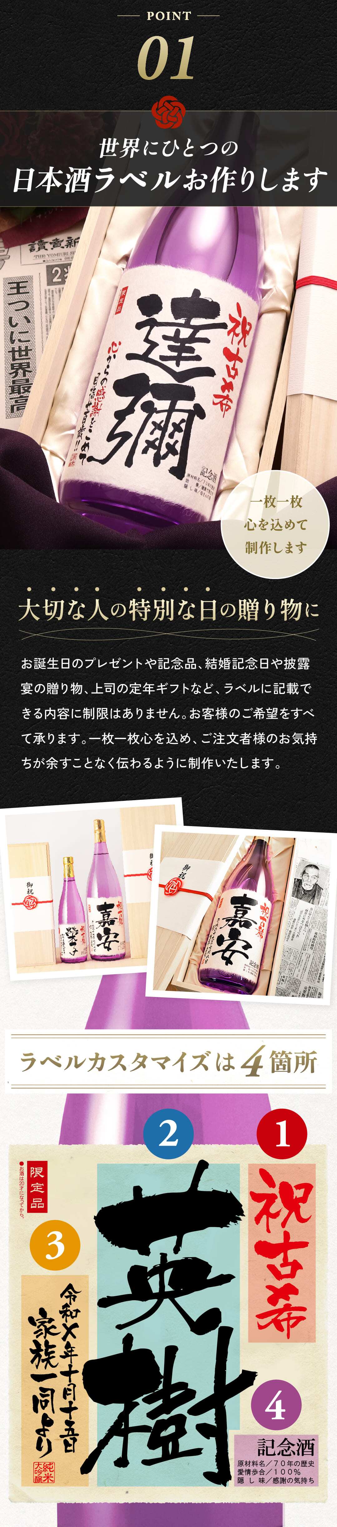 古希 プレゼント 70歳の新聞付き 名前入り 贈り物 誕生日 敬老の日 父親 母親 男性 女性 両親 即日 紫色  【紫龍】1800ml ちゃんちゃんこ付き 日本酒