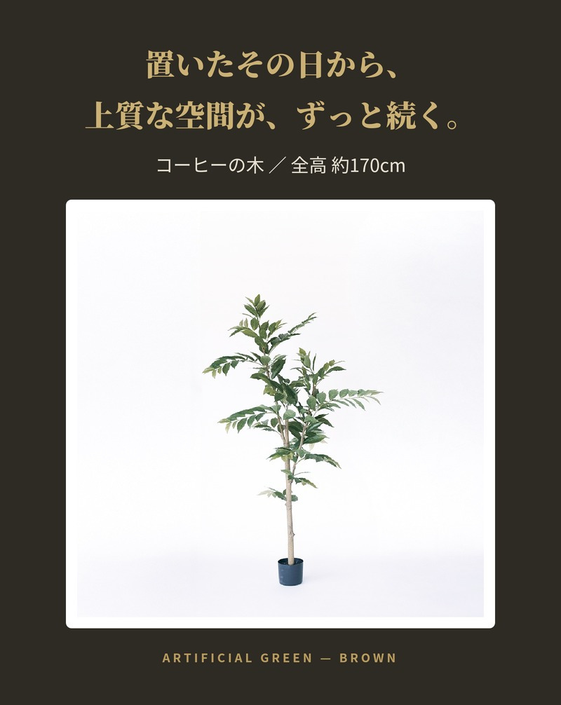 観葉植物 造花 コーヒーの木 BROWN 全高約170cm 大型 スリム フェイクグリーン 高級 本物そっくり リアル おしゃれ インテリア 人工観葉植物 アーティフィシャルグリーン カフェ オフィス 店舗 開店祝い 室内 リビング 玄関 寝室 風水 コーヒーノキ