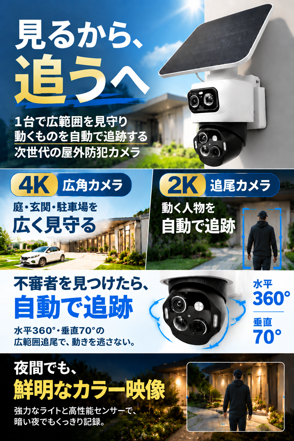新築祝い Anker 屋外防犯カメラ Eufy eufyCam S4 T81723W1 ソーラーパネル付 4K 2K 360°追尾 IP65 ギフト 防犯
