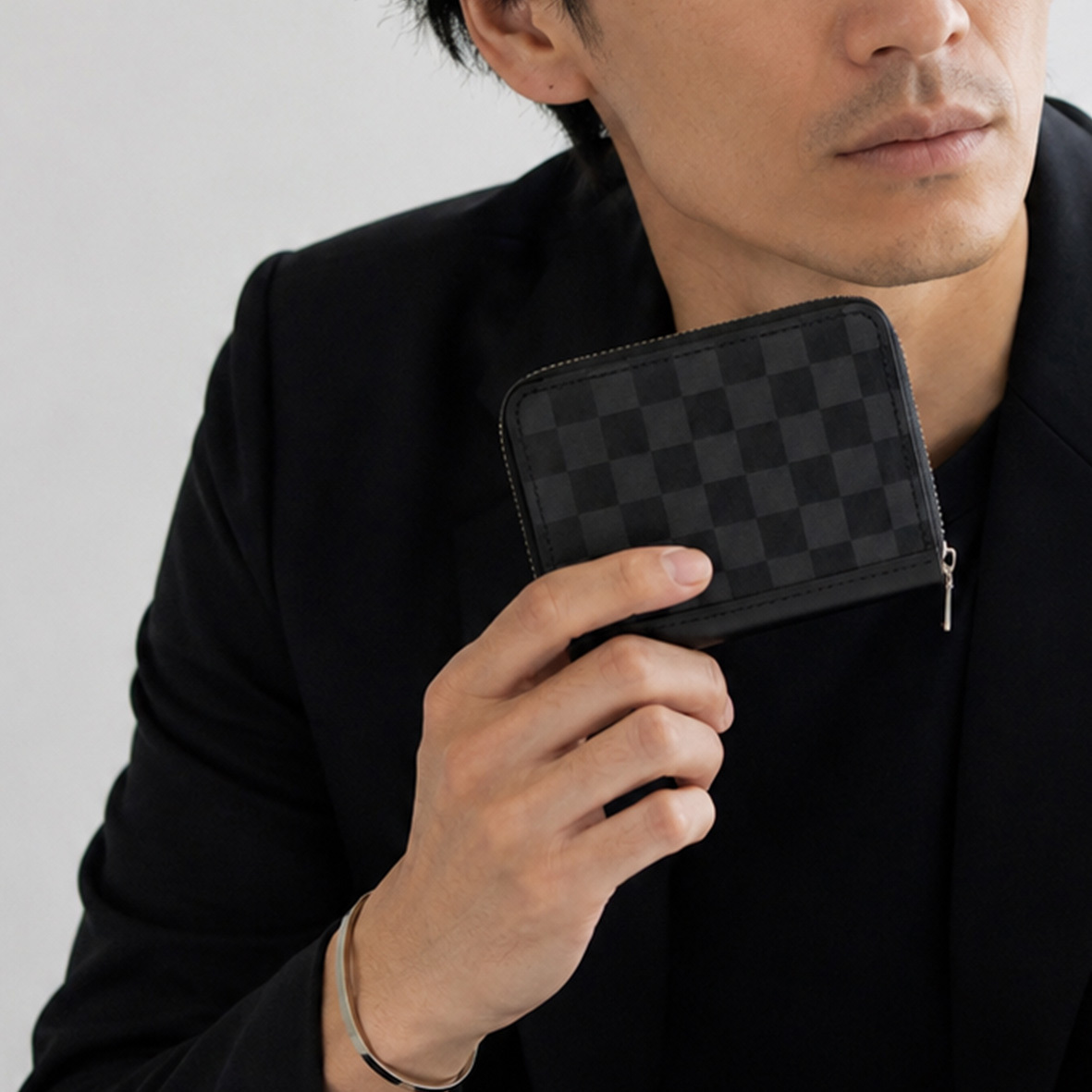 送料無料 お札が折れない コンパクトウォレット 【 姫路レザー - 市松 - 】 革 レザー チェック ブラック レッド プレゼント