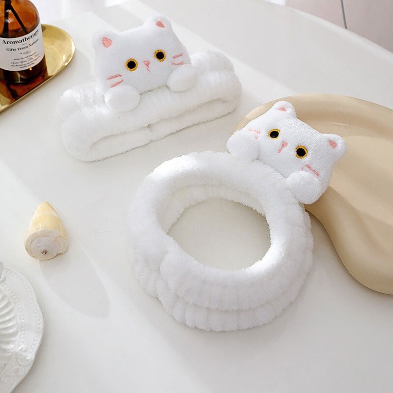 ヘアバンド 猫付き 洗顔  ターバン 吸水 ふわふわ かわいい  ヘアーバンド タオル地 風呂 汗止め タオル お風呂上り バスグッズ 化粧 おしゃれ 髪用 吸水ヘアバンド ヘアドライ 速乾 大人 プレゼント ギフト マスコット ぬいぐるみ