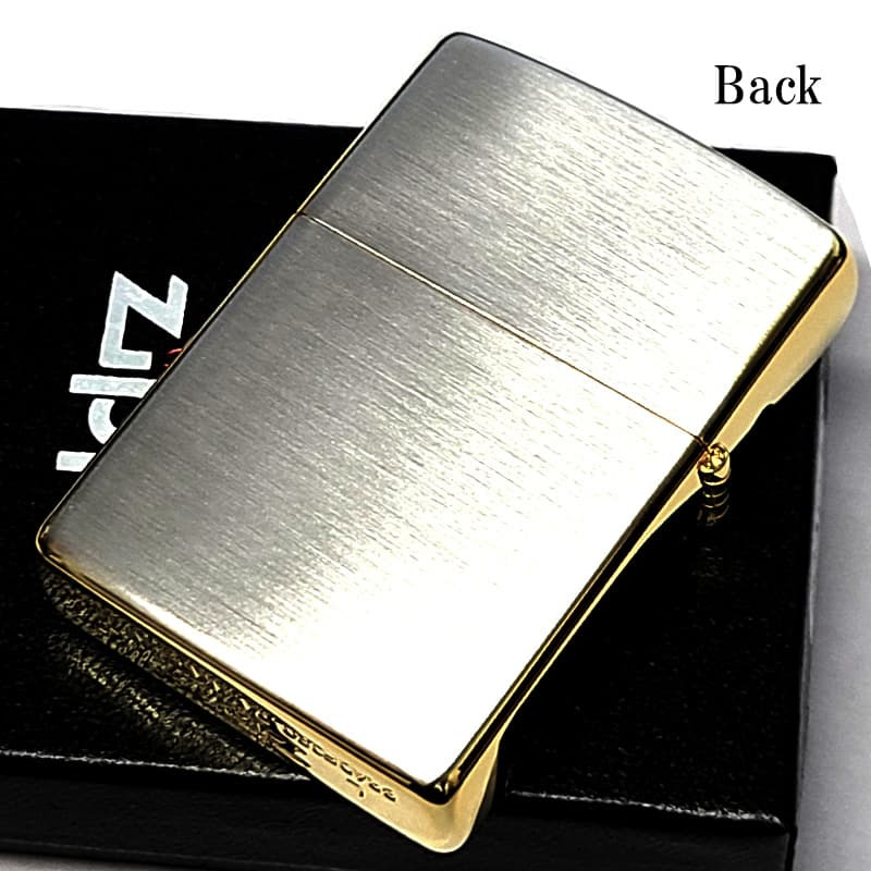 ZIPPO ライター シルバーサテン ゴールドアクセント ジッポ ロゴ 彫刻 おしゃれ シンプル 金銀 レディース メンズ かっこいい ギフト プレゼント