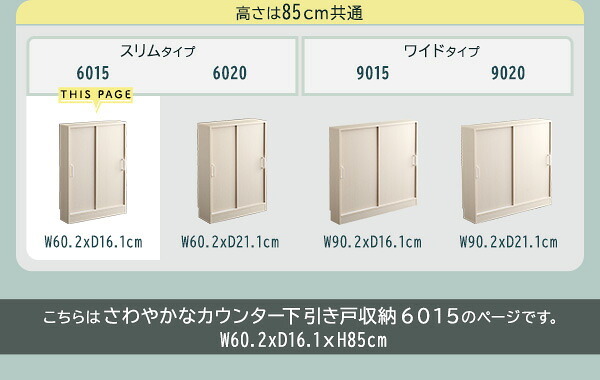 食器棚 キッチン収納 さわやかなカウンター下引き戸収納6015 FKSS-6015--WHW ホワイトウォッシュ 幅60cm・奥行15cm ホームテイスト カウンター下 引き戸 薄型 幅60cm 奥行15cm キッチン 収納 スリム 薄型収納 台所 新生活