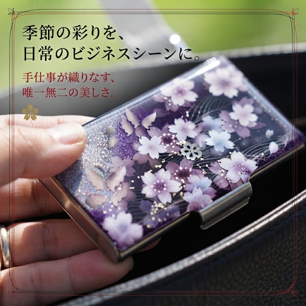 名刺入れ『間』和柄 和風 カードケース 夜桜 伝統工芸 職人 手作り 名入れ 記念日 誕生日 ギフト 送料無料 和風 ハンドメイド 立体彩色 螺鈿風 20代 40代 50代 プレゼント お祝い 還暦 退職 卒業