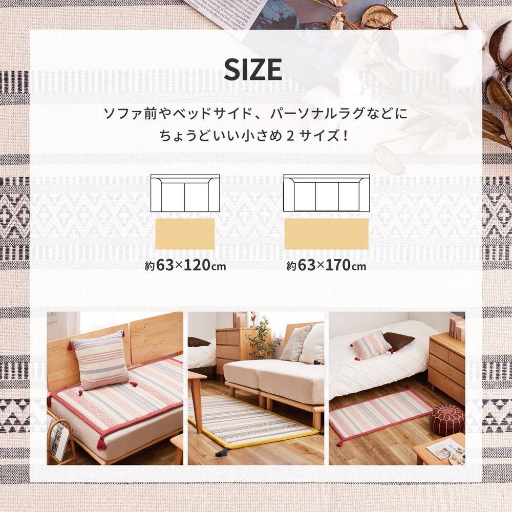 ラグ カーペット インド綿 テラ 約63×170cm ふっくら 厚手 防音 ボンディング マット