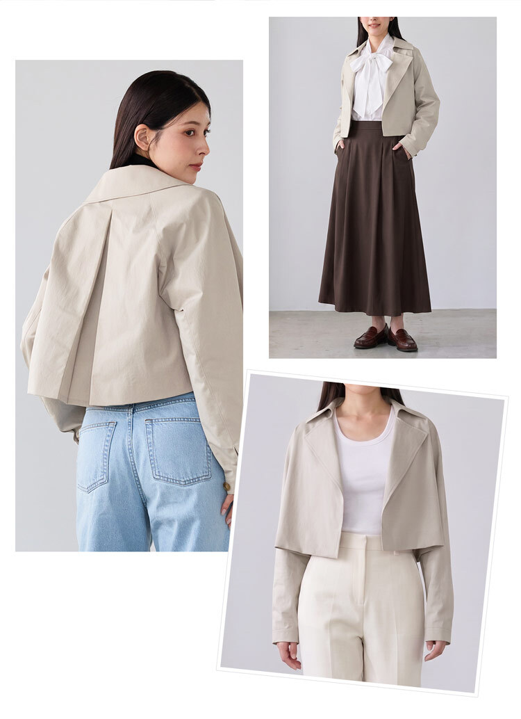 4WAY トレンチコート ロングベスト ショートジャケット 2点セット レディース HALEINE アレンヌ トレンチ コート ジャケット ベスト ストレッチ きれいめ 羽織り 通勤 秋 アウター ライトアウター レイヤード トレンチベスト 6F (08000372r)