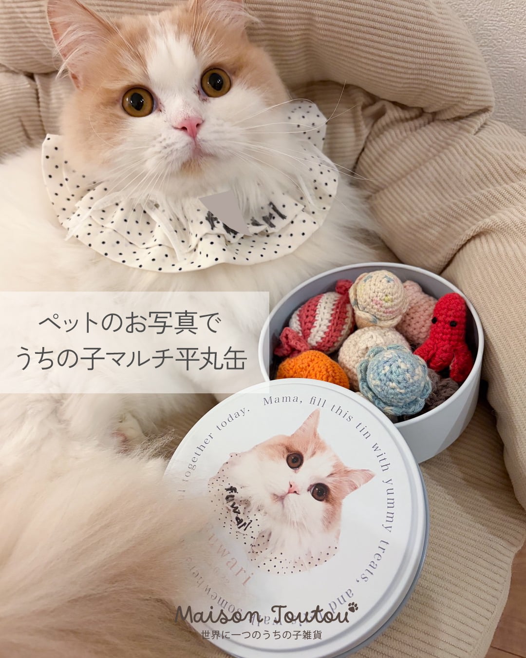 ペットのお写真で作るおやつ入れマルチ缶｜うちの子の写真で作るミニタオル 犬 猫 名入れ プチギフト【送料無料】ハンカチ ギフト お誕生日 母の日 父の日 敬老の日 還暦祝い クリスマスプレゼント