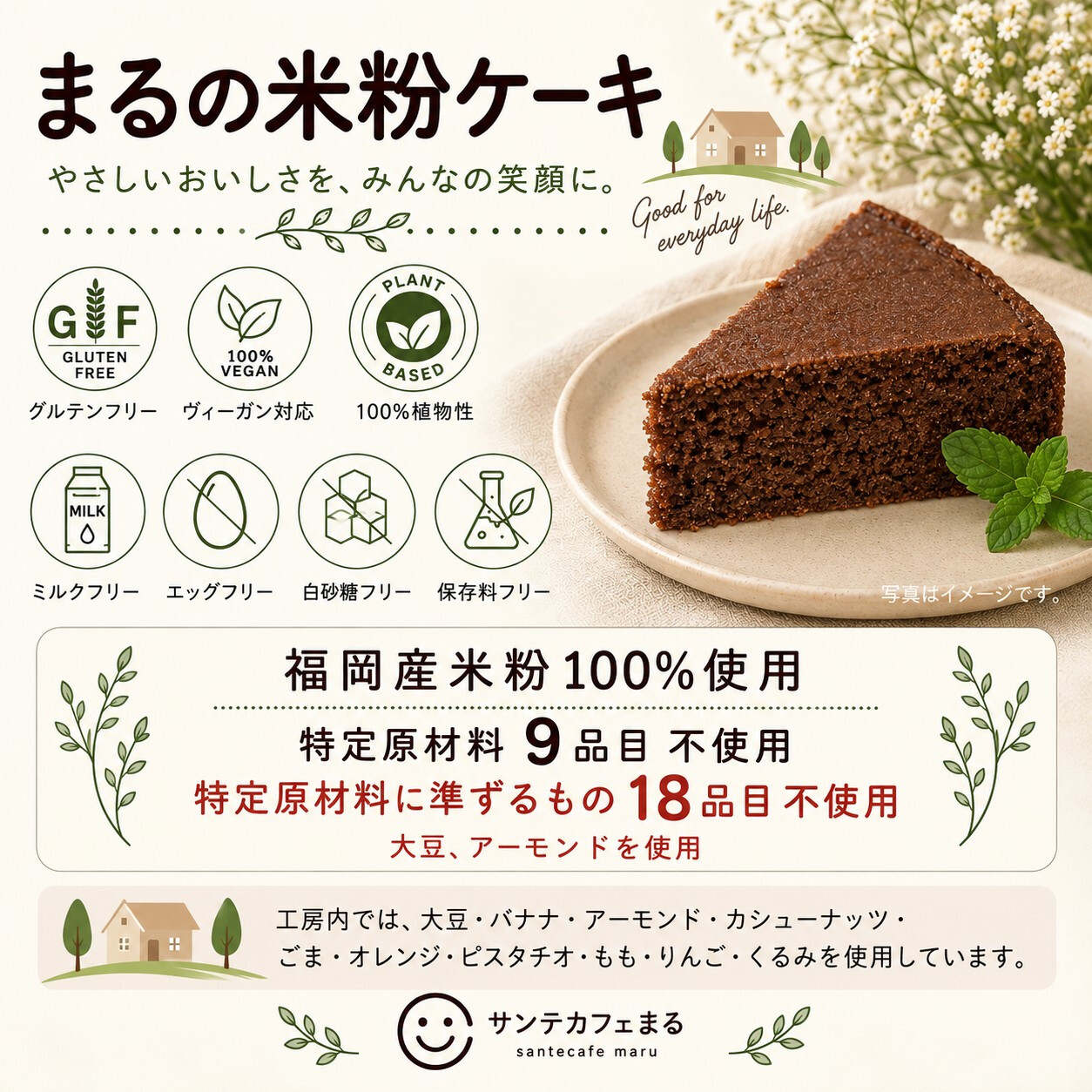 米粉で作ったシフォンケーキ 15cmホール（小麦粉・卵・乳製品・動物性食品不使用）ギフト