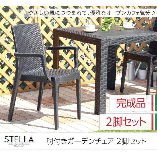 ガーデンチェア2脚セット ガーデン肘付チェア 2脚セット ステラ-STELLA- ガーデン カフェ 屋外椅子 アウトドアチェア テラスチェア ガーデンファニチャー 庭用椅子 ベランダチェア ガーデン椅子2脚 テラス家具 イス ブラック エクステリア 座面 新生活