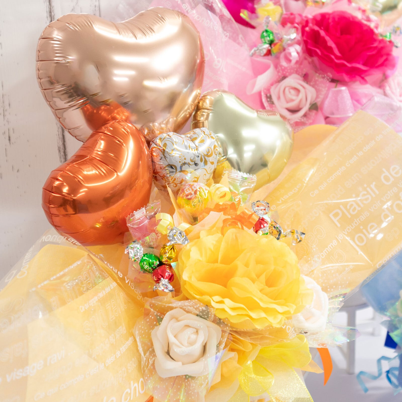 キャンディー バルーンフラワー アレンジ 花 プレゼント 卒業 卒園 造花 ブーケ ギフト オレンジ ピンク 水色 誕生日 女性 友達 退職祝い 上司 還暦祝い 結婚記念日 母の日 両親 子供会 推し活 推しカラー カスタム 選べる 風船  送料無料（一部地域除外）