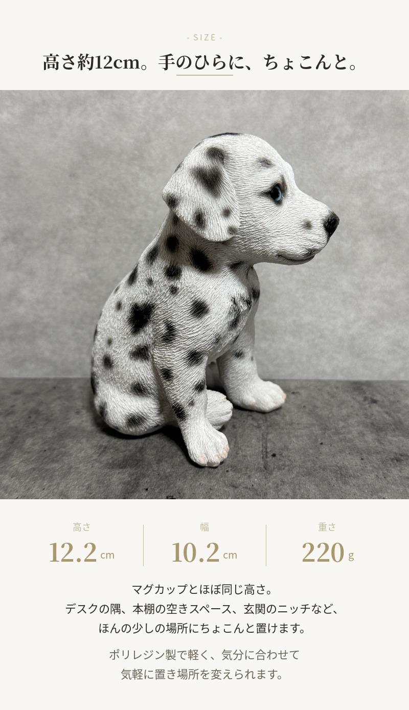 犬の置物 woobia ウービア お座りダルメシアン 子犬 リアル動物オーナメント 高さ12cm 青い瞳 イギリス職人手彩色 玄関 リビング 棚 インテリア 犬好き 誕生日 新築祝い 記念日 お祝い ギフト プレゼント かわいい
