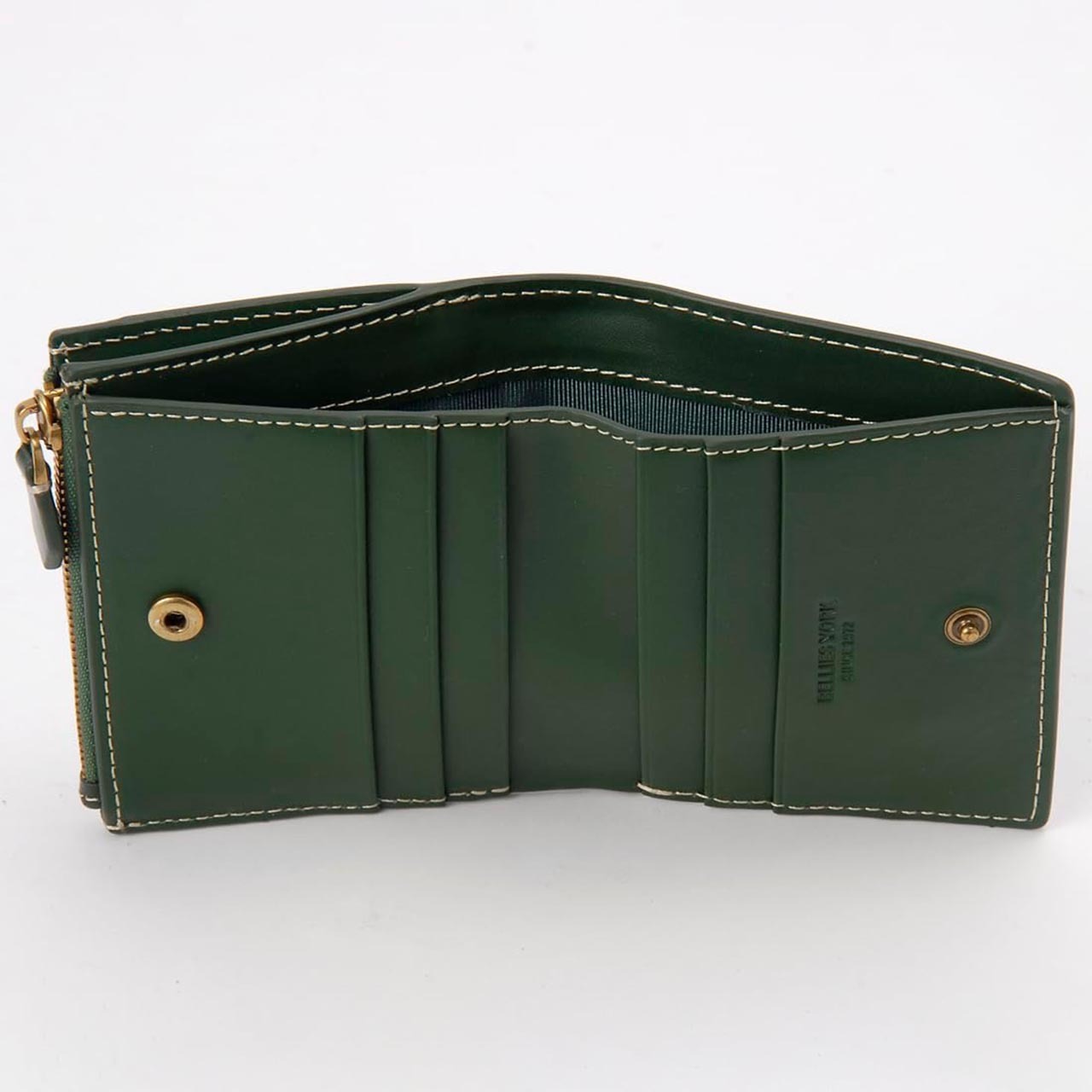 ベリーズヨーク　BELLIES YORK　コンパクト財布　二つ折り財布　BYTM1882GR　グリーン　緑色　ベジタブルタンニン　イタリアンレザー　牛革　”エイジングを楽しむ革小物”