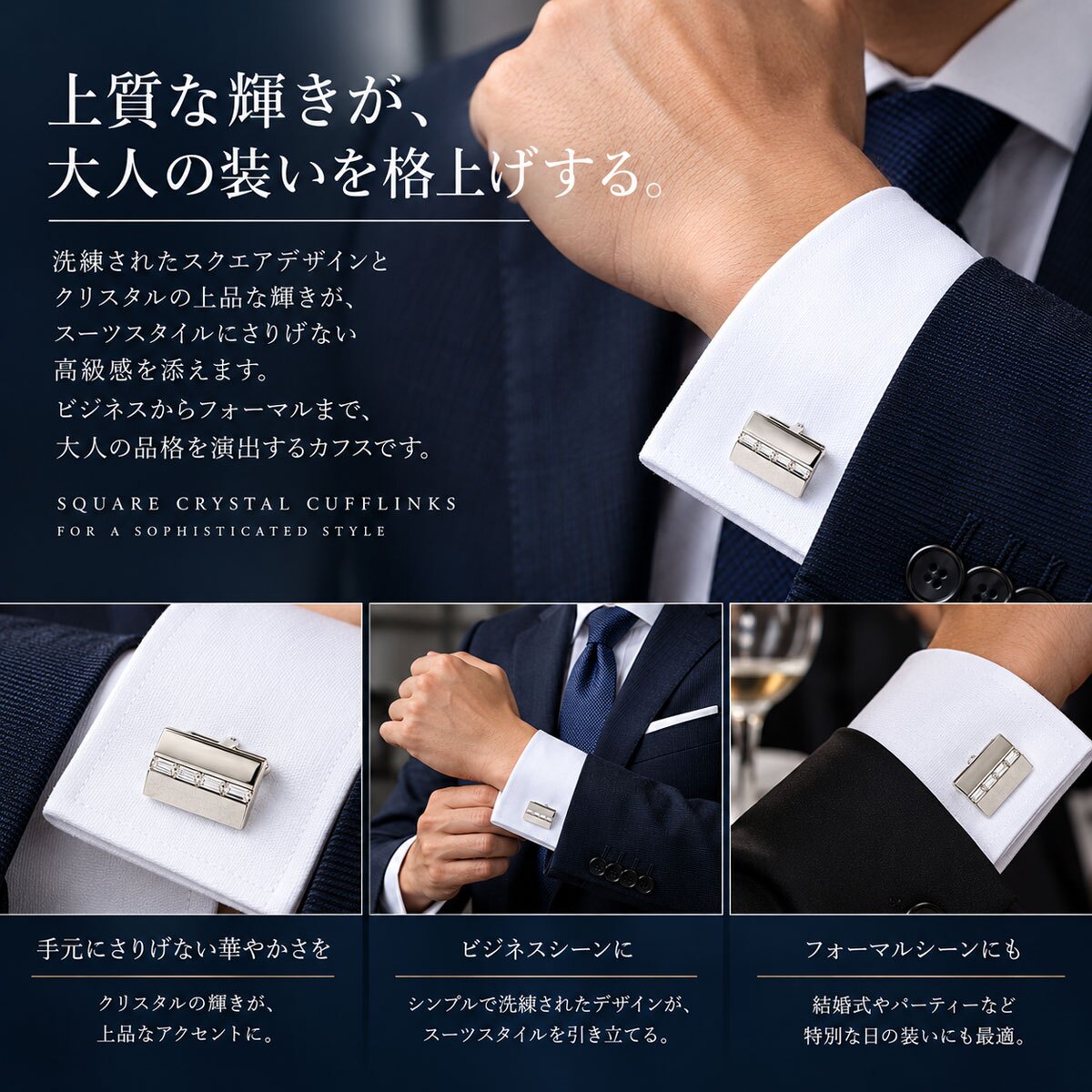 鎌倉カフス工房 クリスタルセンターライン カフスボタン・カフリンクス メンズ  ec057 結婚式 旦那 プレゼント ギフト 彼氏 父の日 誕生日プレゼント