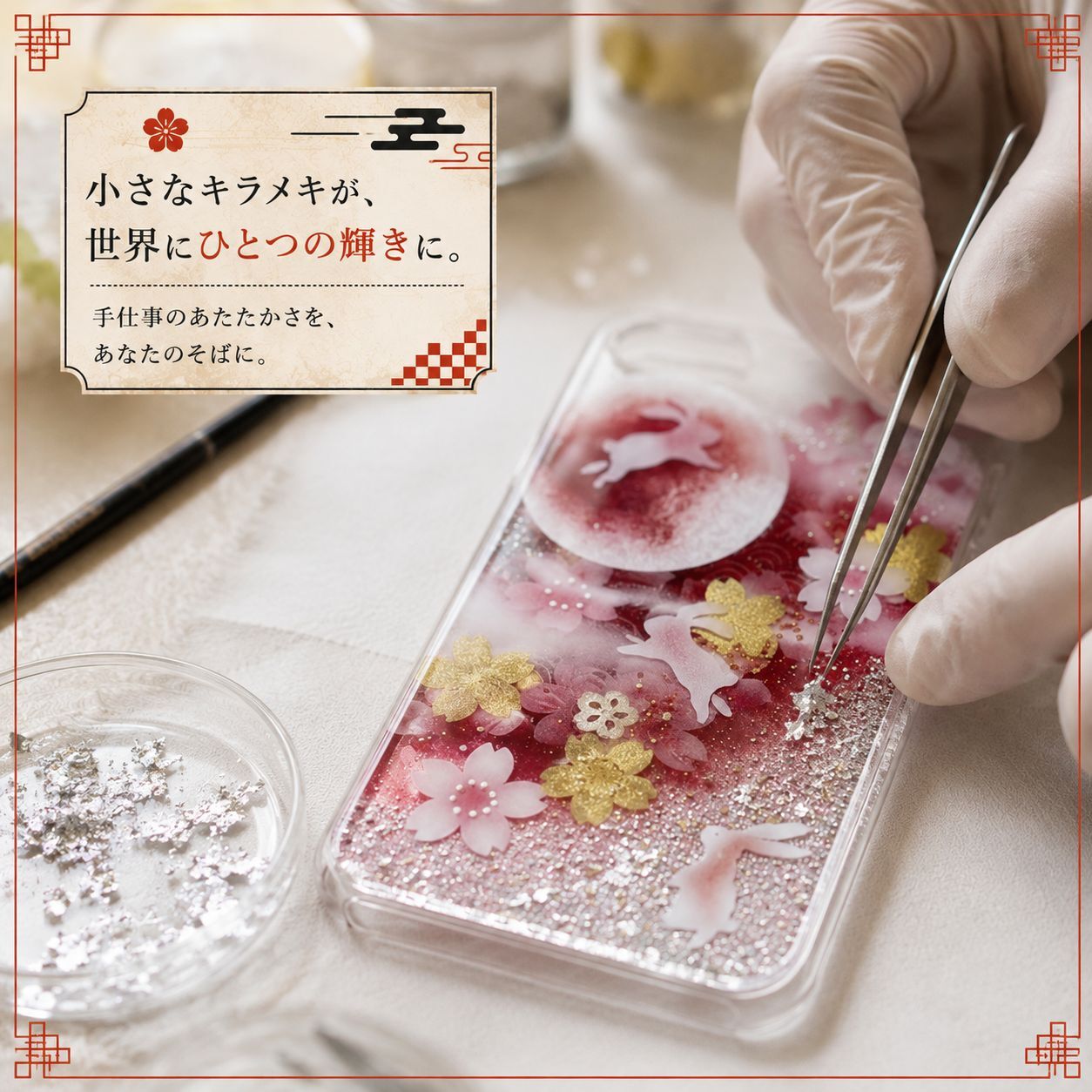 【全機種対応】職人の手作り！和柄スマホケース「利」名入れ 送料無料 和柄 和風 桜 職人 伝統工芸 ハンドメイド ハードケース 手帳型 iPhone 17 Xperia AQUOS Android 各機種対応