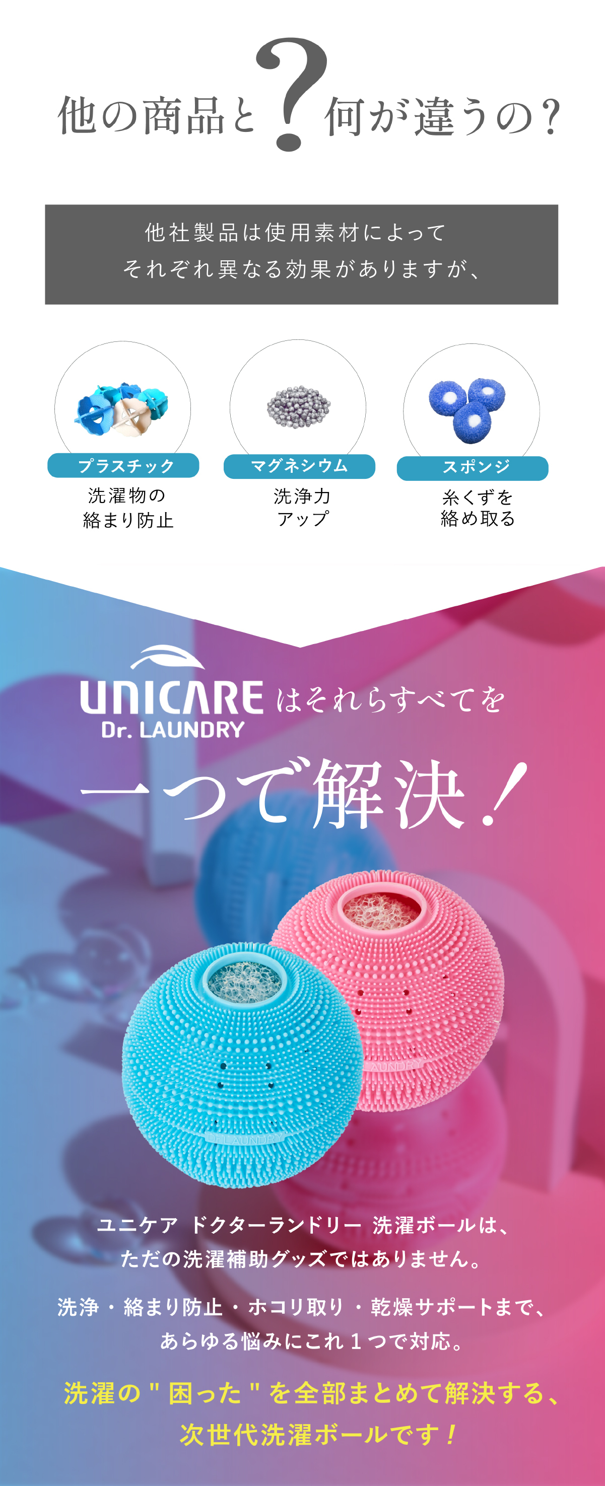 洗濯ボール ドクターランドリー Dr.LAUNDRY 2個セット シリコンユニケア UNICARE ランドリーボール ペットの毛 猫の毛 犬の毛 髪の毛 ほこり取り 不純物吸着 静電気防止 毛玉防止 絡まり防止 ふわふわ仕上げ 繰り返し使える 洗濯グッズ 洗濯用品 ペット用品 猫 犬 ペットのいる家庭 便利グッズ