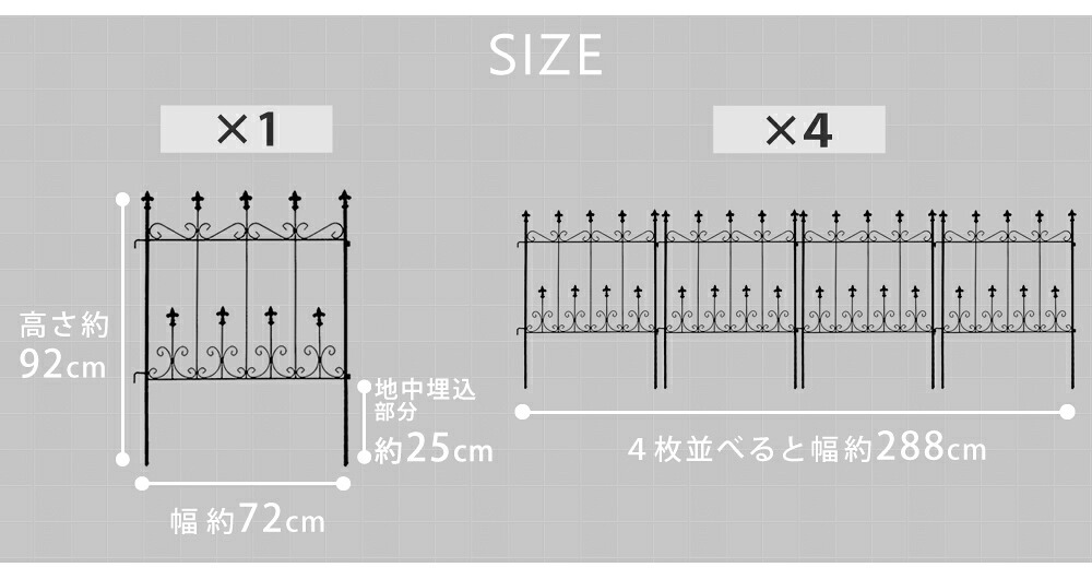 ガーデン エクステリア オールドシャトーフェンス ミニタイプ 4枚組 フェンス アイアン ガーデニング 枠 柵 仕切り 目隠し 境目 クラシカル アンティーク トレリス ベランダ つる 薔薇 バラ 朝顔 園芸 ラティス つるバラ 庭誘引 屋外 新生活