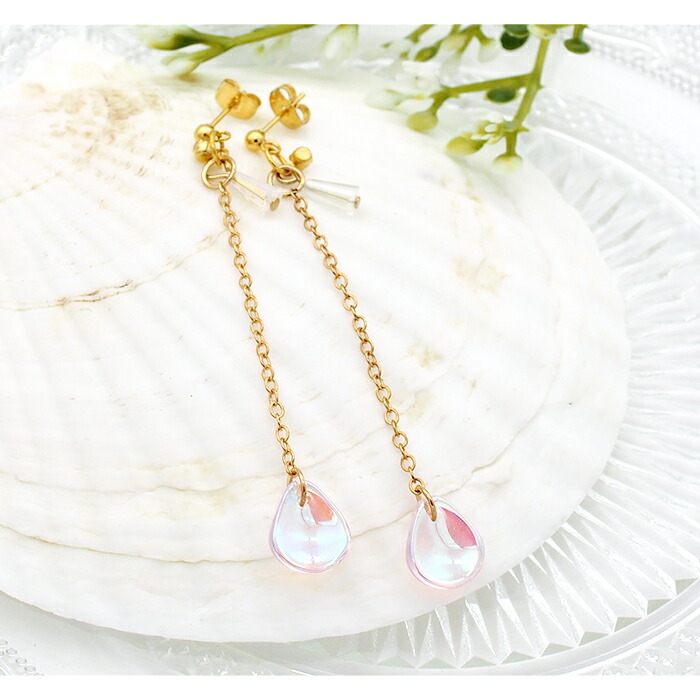 ピアス レディース 金属アレルギー対応 ステンレス 花びら キュービック かわいい 華やか チェーン ロング 揺れる