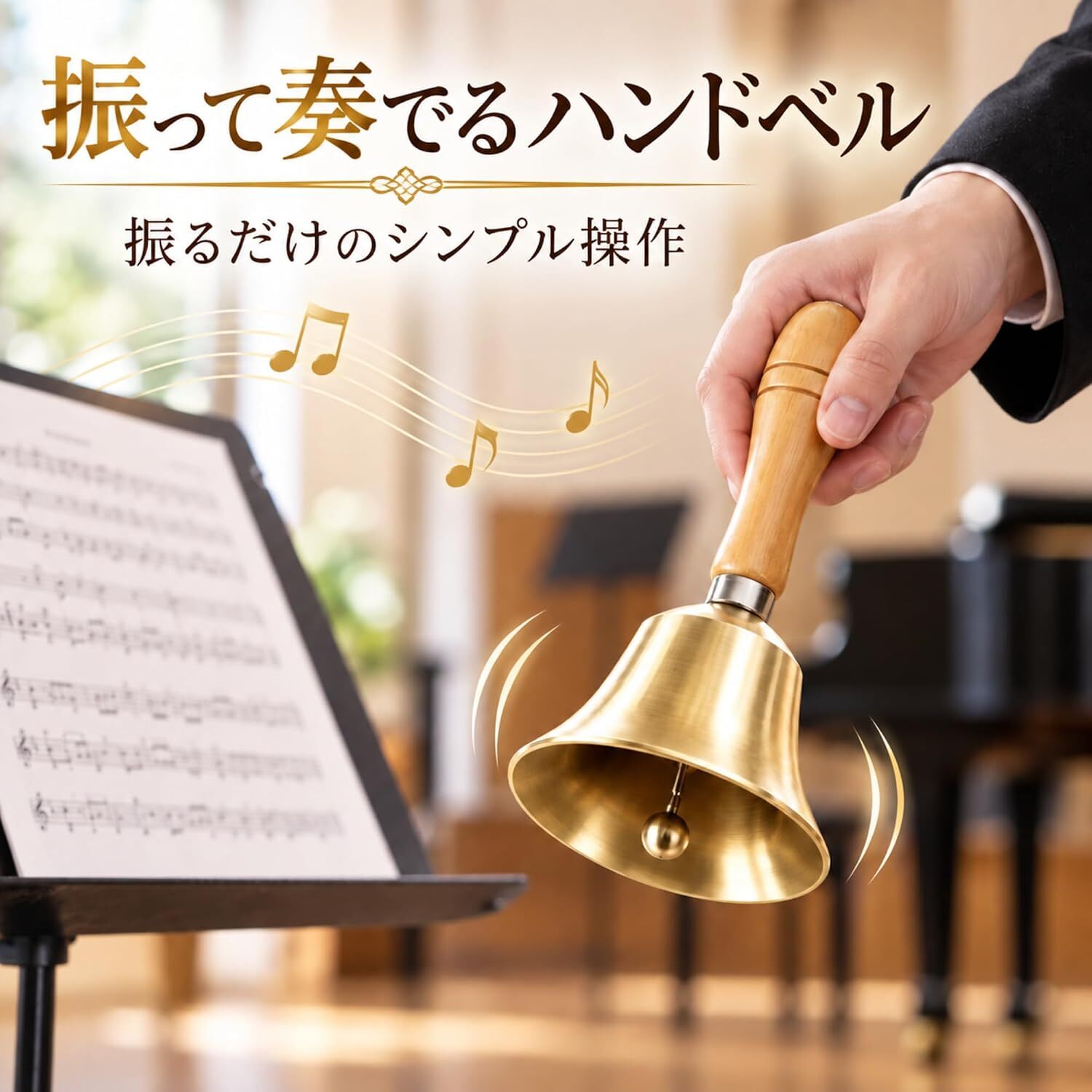 ハンドベル 手振りベル 手持ち鈴 木製ハンドル 金属ベル シンプル 呼び鈴 合図ベル 呼び出し 店舗 カウンター イベント パーティー レクリエーション 演奏 応援用 NB0HKFPVTZR