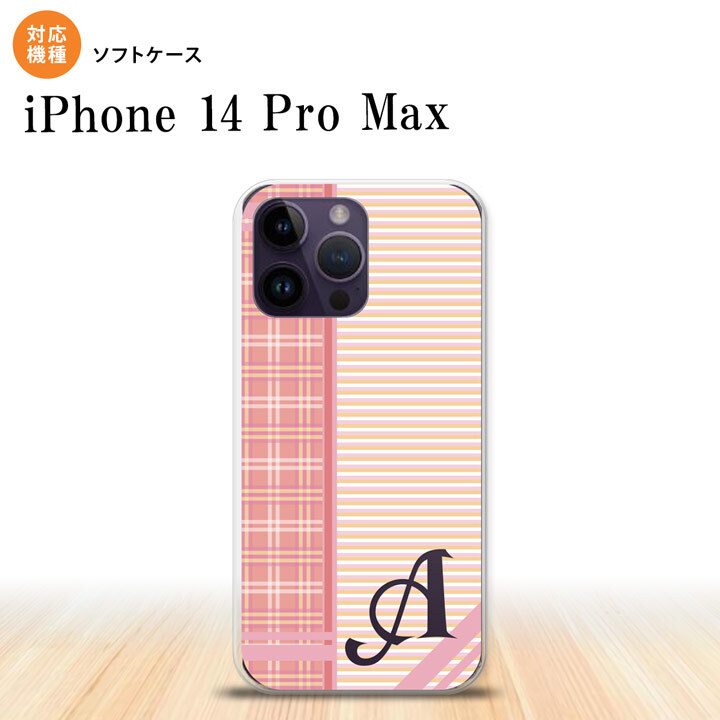 iPhone14 ProMax iPhone14 Pro Max スマホケース 背面ケースソフトケース チェック ボーダー ピンク +アルファベット 2022年 9月発売 nk-i14pm-tp1605i
